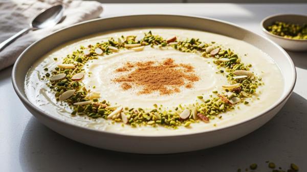 طرز تهیه فرنی با شیر و آرد برنج در سه سوت طرز تهیه فرنی با شیر و آرد برنج در سه سوت